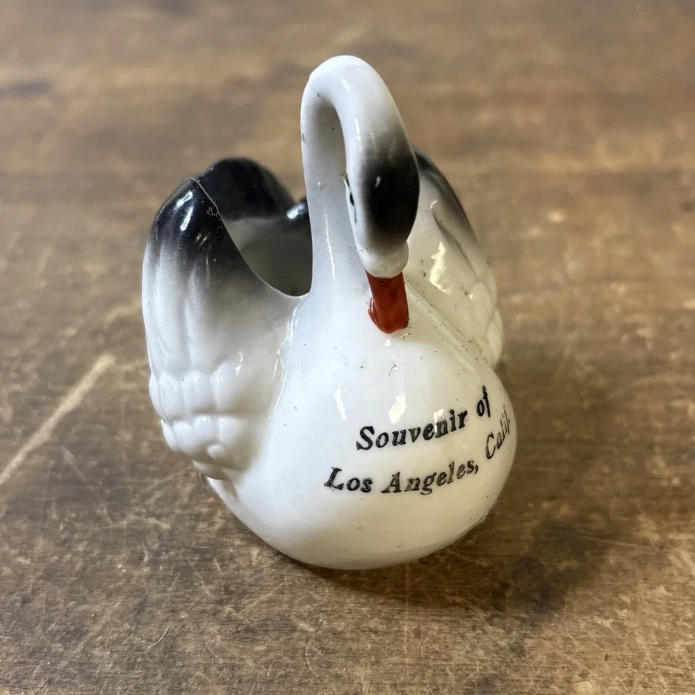Vtg Ceramic Swan Salt Cellar Toothpick Holder Germany Black White Los Angeles CA
